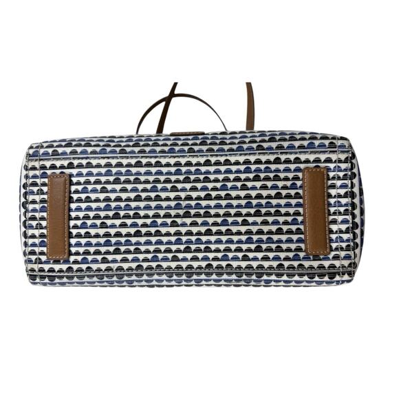 Fossil Emma Purse Coated Canvas Shoulder Tote Bag Blue Black White Print Key Fob - Picture 7 of 12